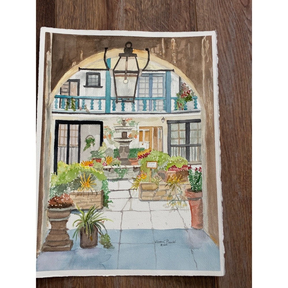 New Orleans French Quarter Patio 3 Warren C Plauche Original Watercolor Painting